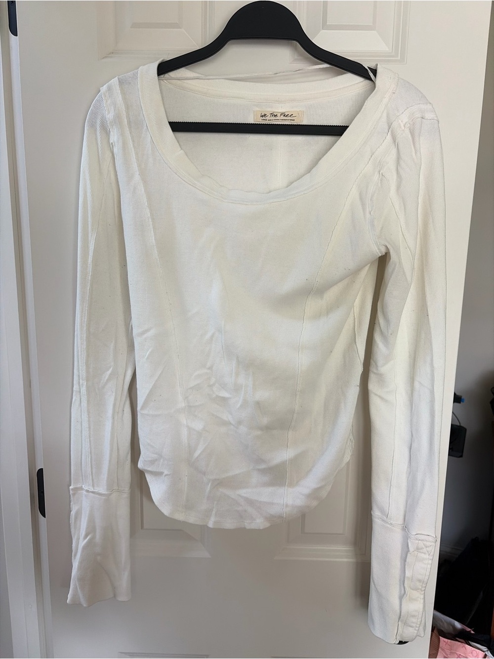 We The Free White Scoop Neck Long Sleeve Top